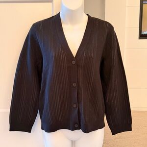 THEORY Gorgeous Classic Black Ribbed Cardigan Sweater Sz M NWT $365!!